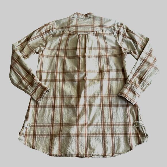 Tasha Polizzi 100% Cotton Plaid Ruffle Western Pearl Snap Lt‎ Aqua Tunic Shirt M - Picture 2 of 8
